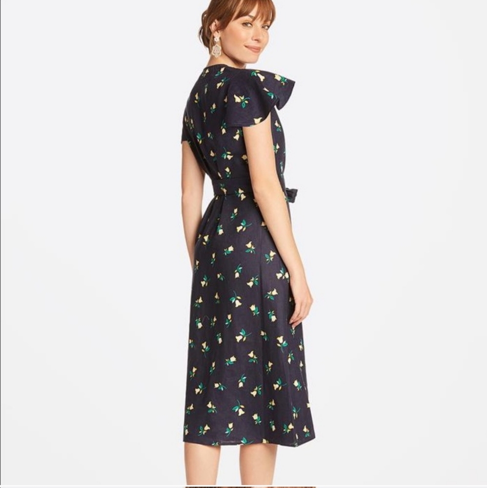 Draper James Navy Blue Dark Floral Linen Wrap Dress NWT 6 - Picture 5 of 11